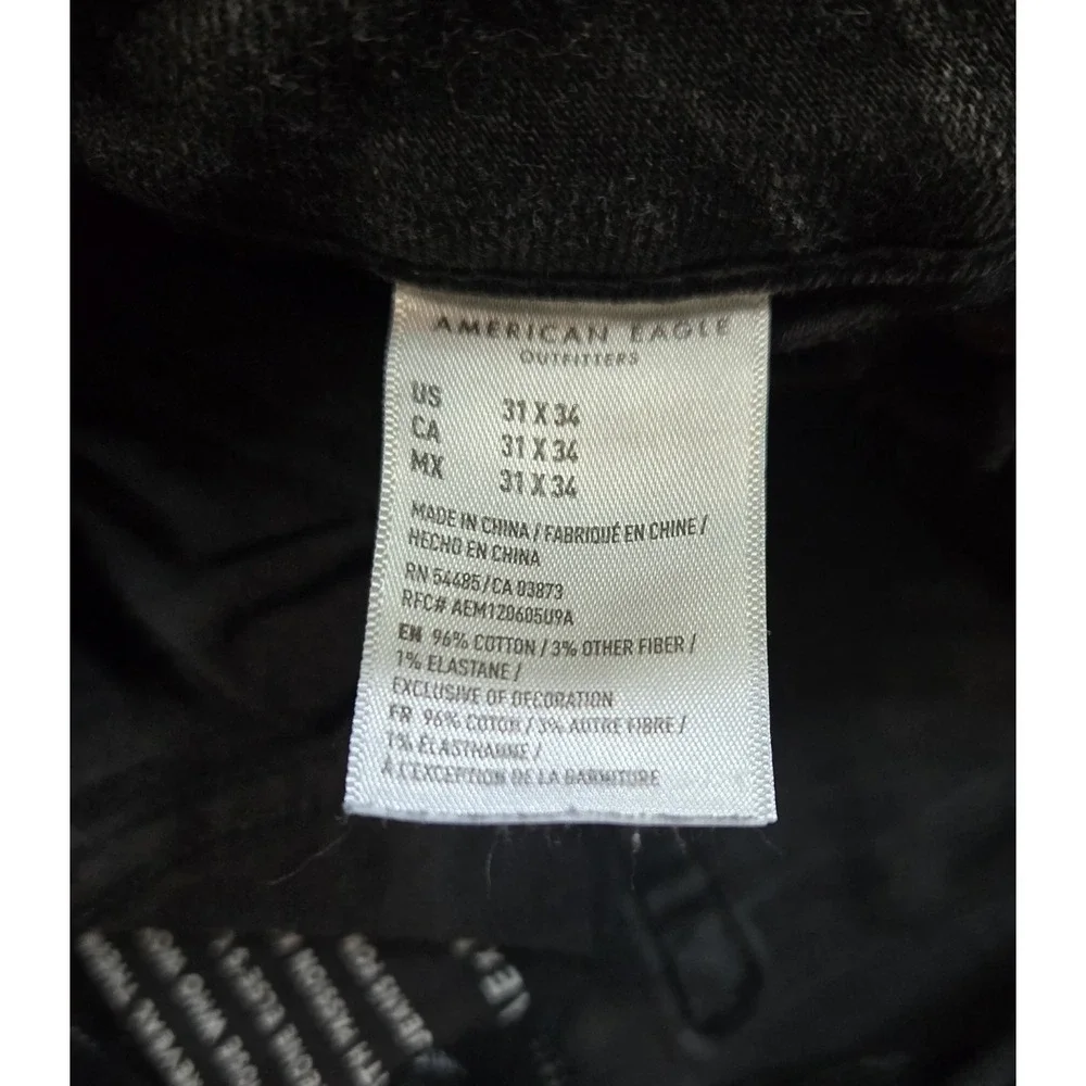 American Eagle Men Jeans Size 31x34 Black Denim Slim Straight Air Flex Plus